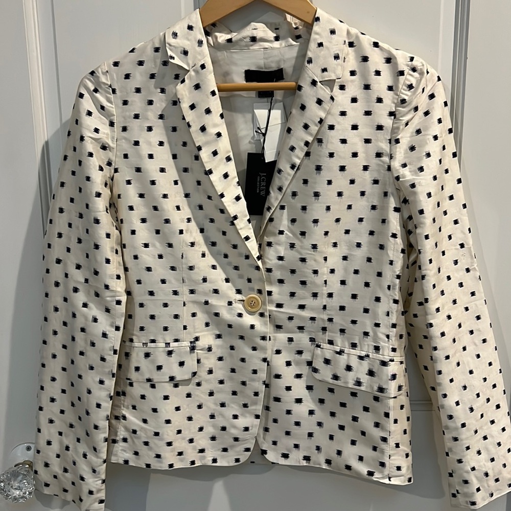 J. Crew Collection ivory navy silk blazer jacket size 2 NWT